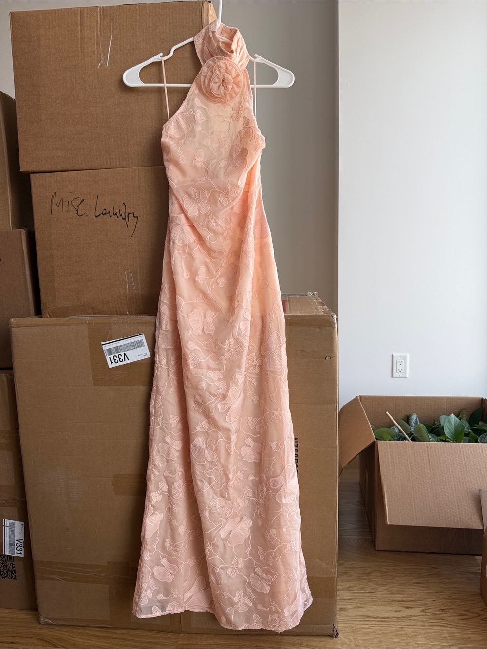 JW PEI Peach Floral Halter Maxi Dress